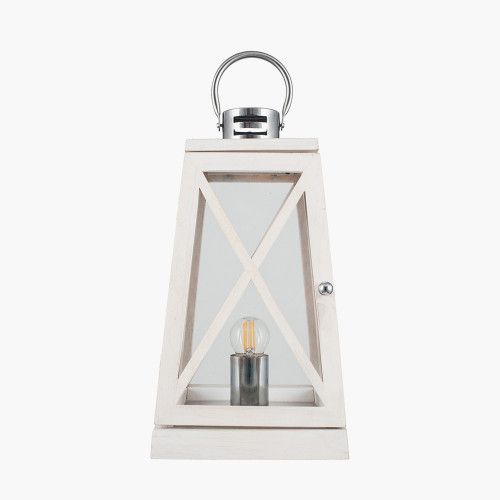 Ruma Quirky White Wash and Chrome Lantern Table Lamp with Handle