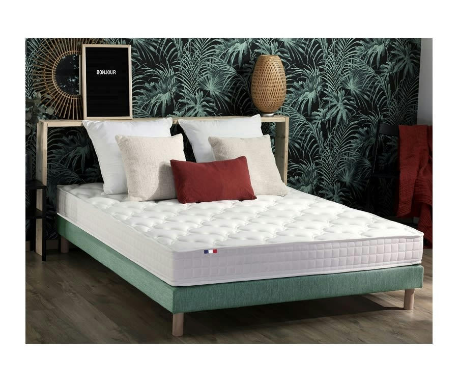 ENSEMBLE AZUR - Ensemble matelas mémoire de forme sommier vert 140x190