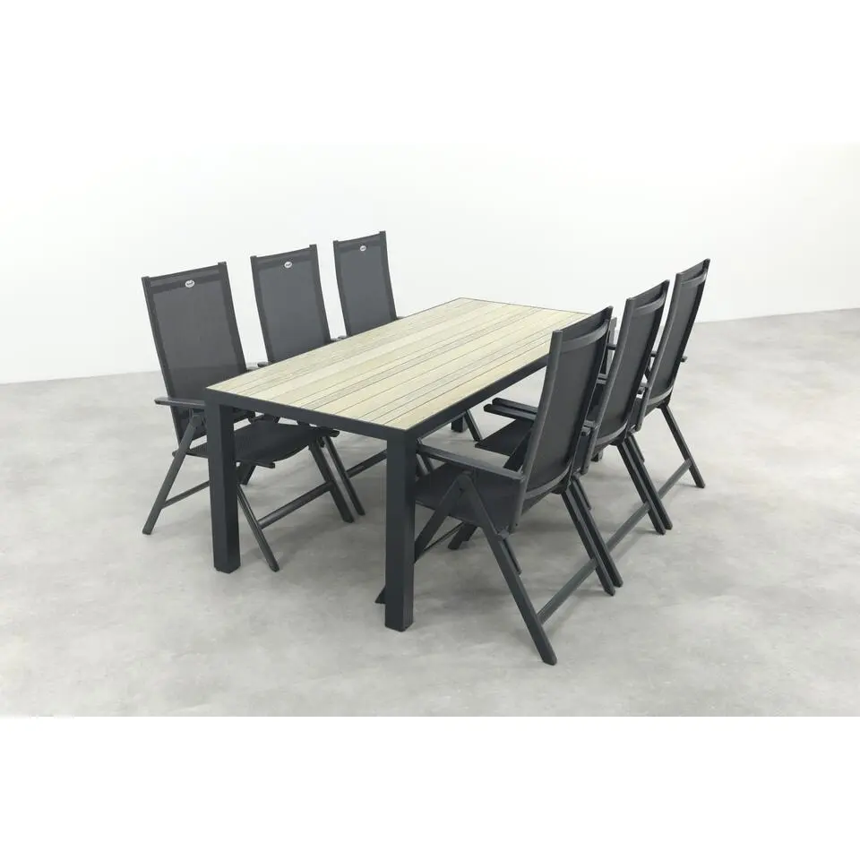 Napoli/Nola verstelbare tuinset 210x90 cm. - Antraciet/Houtlook