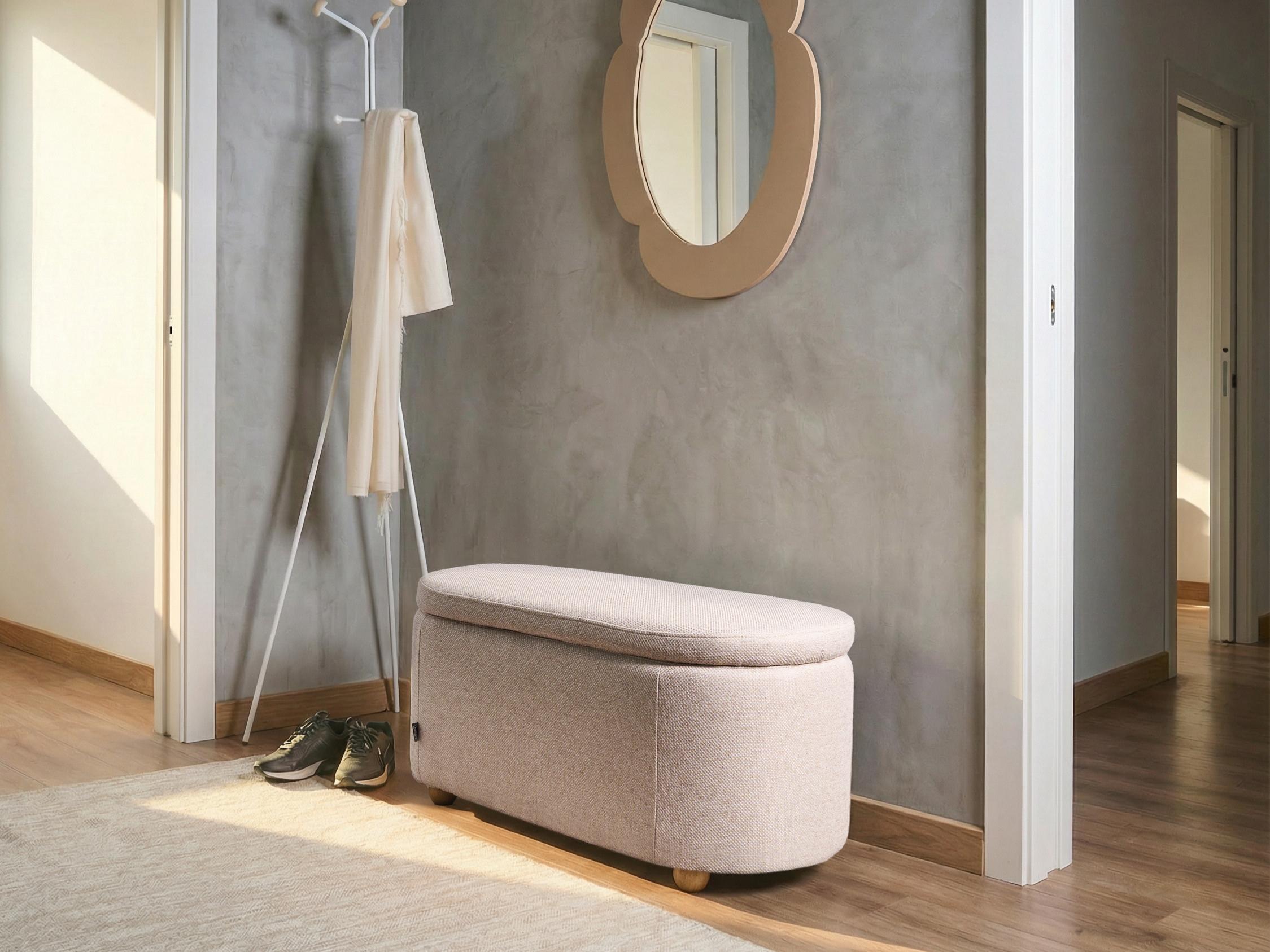 Upholstered Storage Bench HAYWARD Fabric 98 cm 44 cm Beige