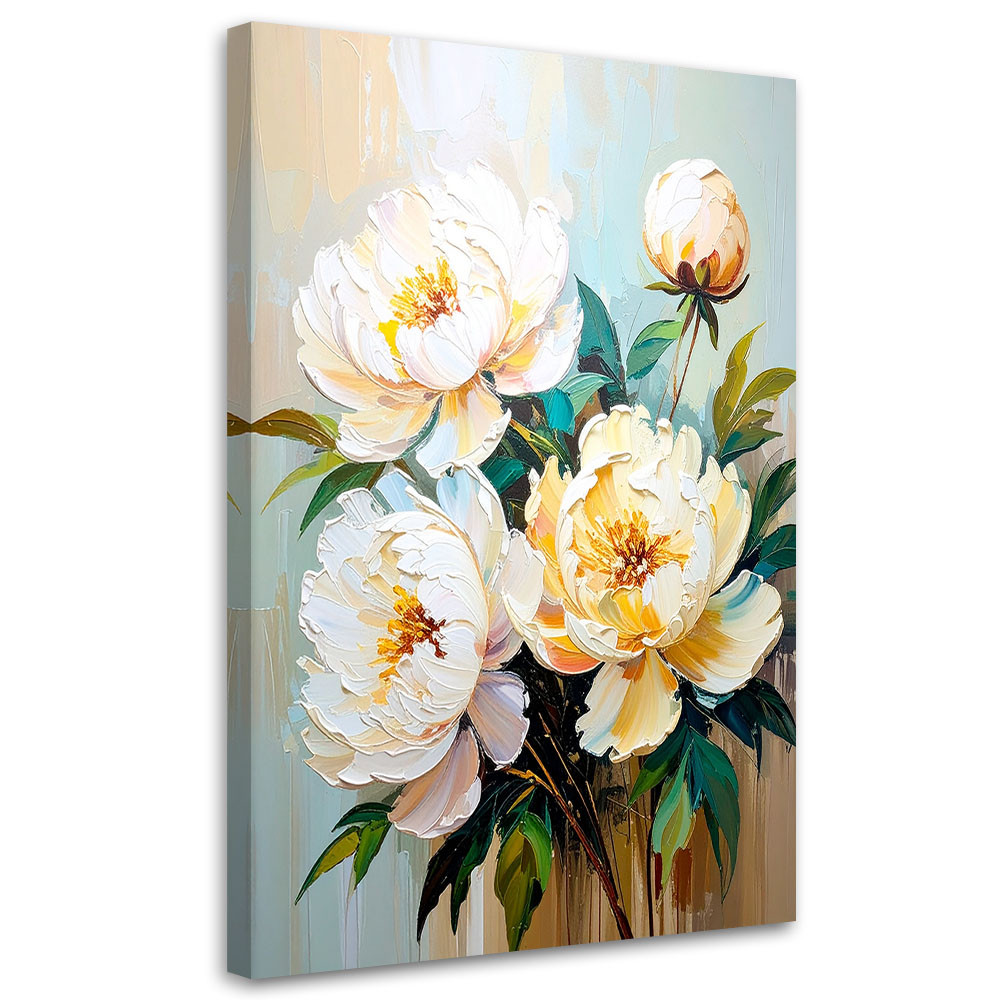 Feeby Obraz do salonu sypialni, Piwonie Białe Kwiaty Bukiet 40x60