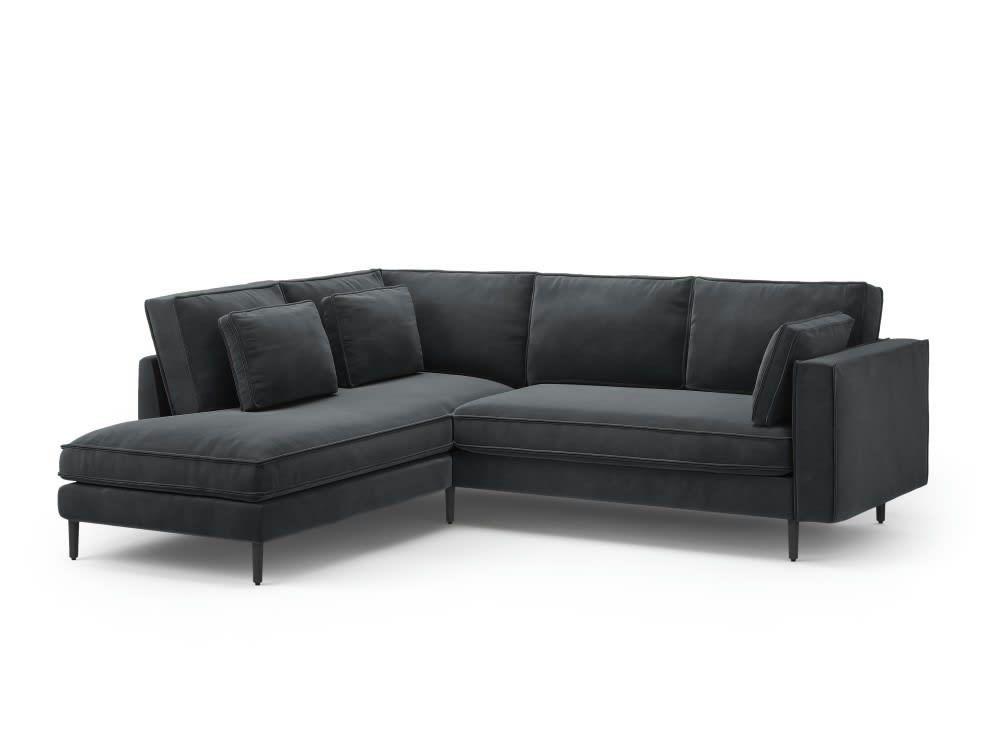 ALEXIS - Canapé d'angle 5 places en velours gris foncé