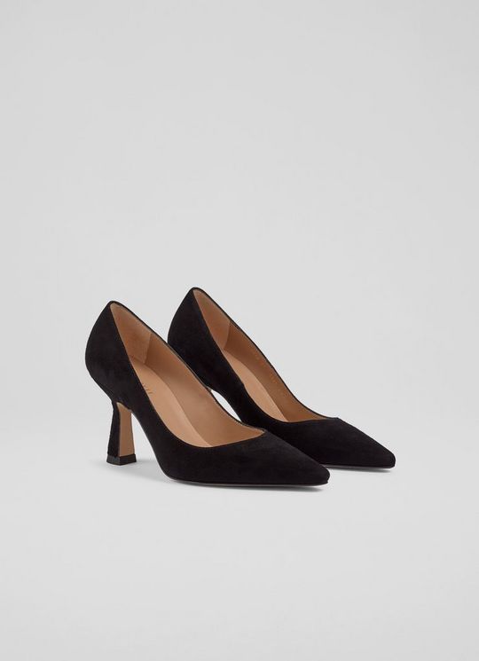 Florena Black Suede Heel Courts