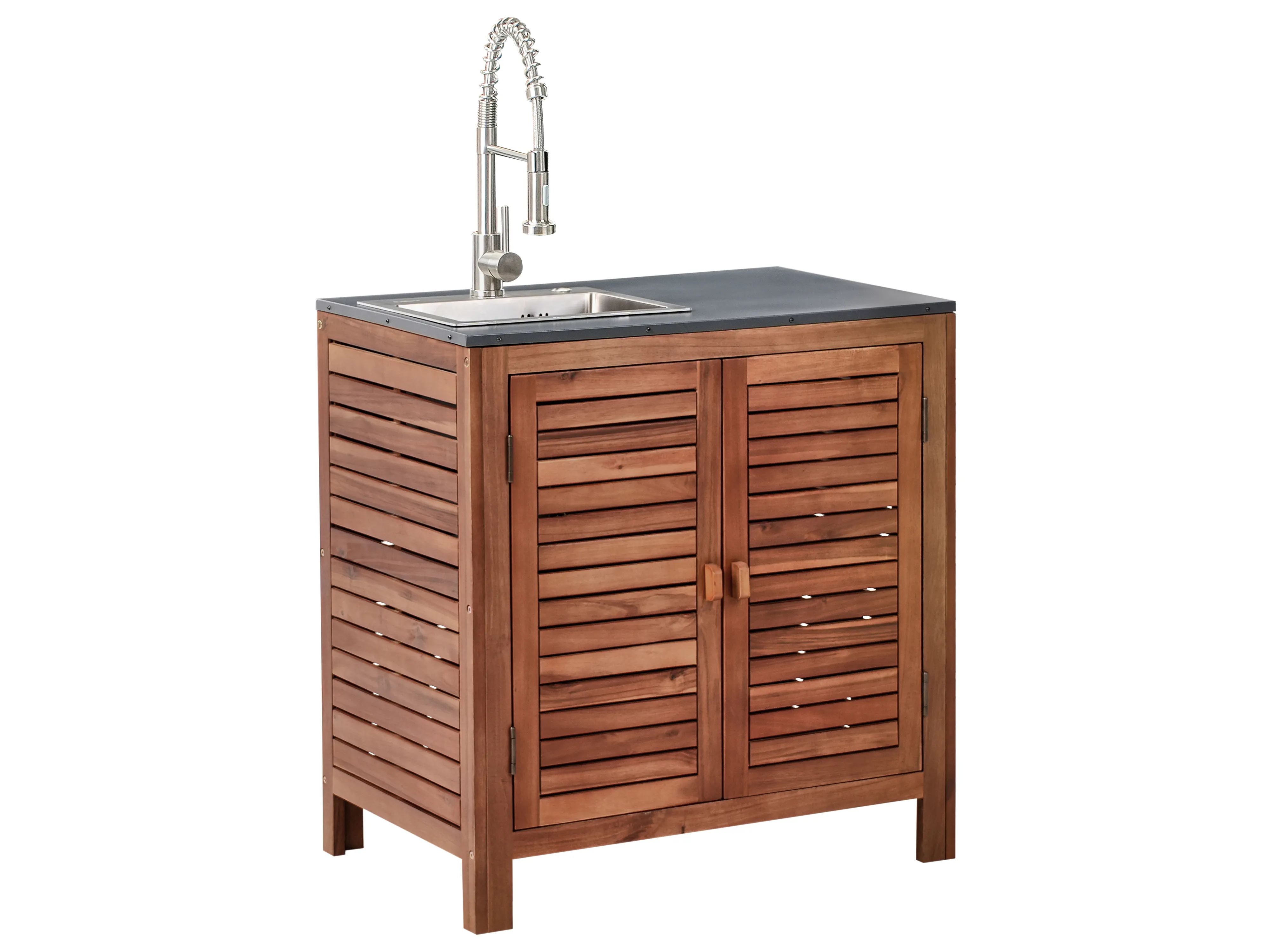 3 Piece Outdoor Kitchen Set with Sink BRUCOLI Acacia Wood Brown/ Silver