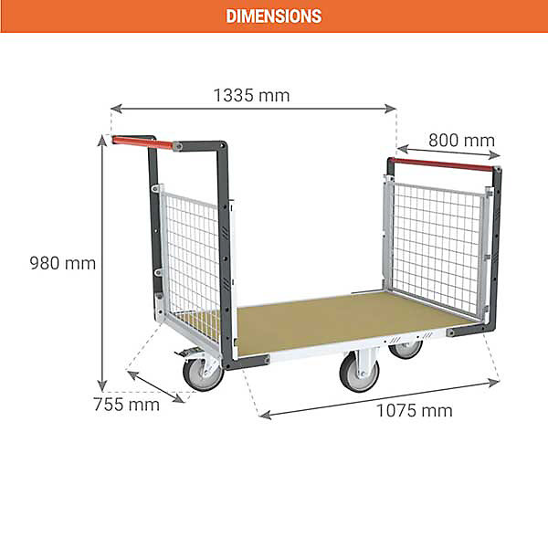 Chariot grillagé 2 côtés - Plateau 1095x755mm - Roues losange - Charge max 500kg - 806724742