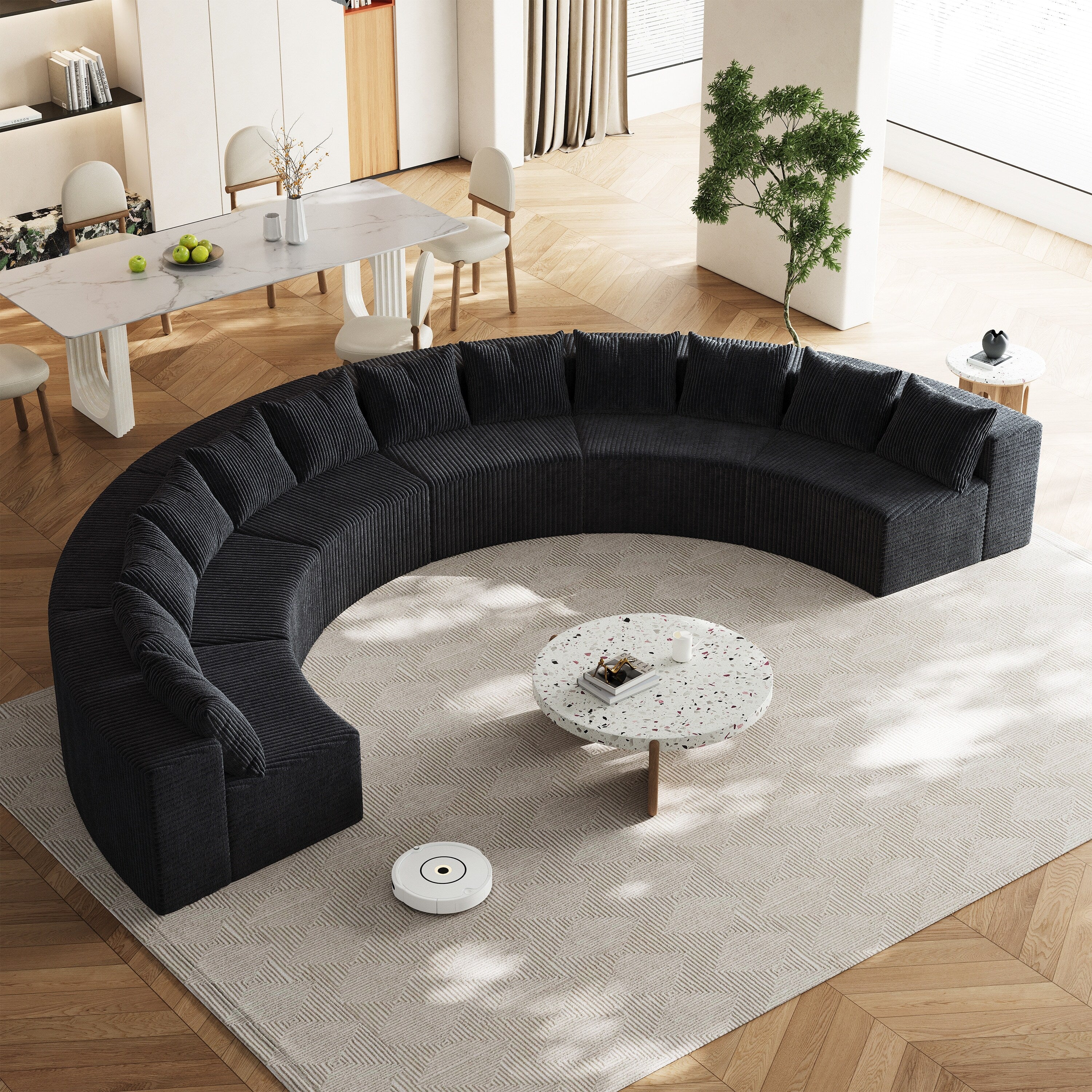 Curved Modular Sectional Sofa Corduroy Conversation Set with Pillows, Symmetrical Sleeper Sofa Semi Circular Couch