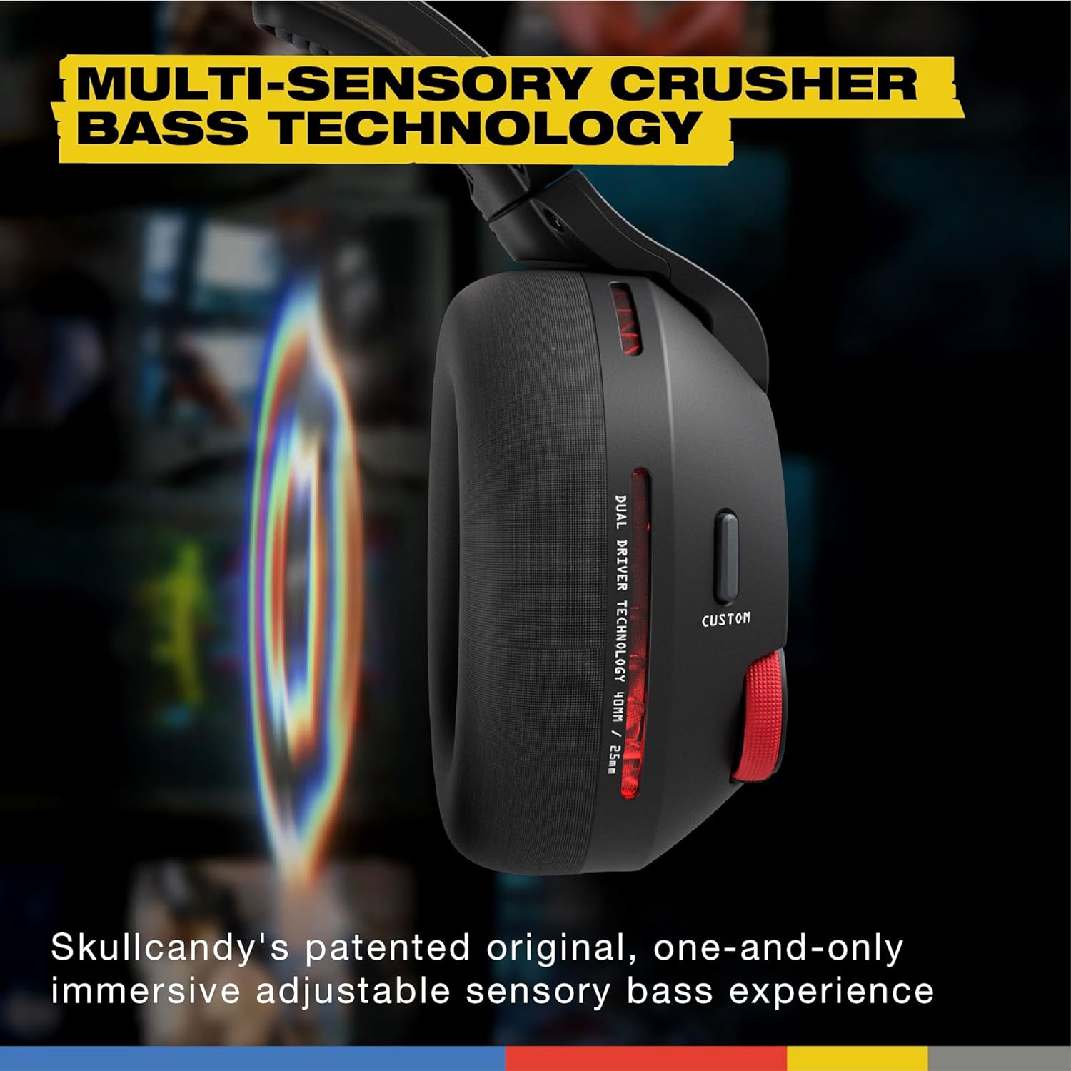 Skullcandy Crusher PLYR 720 Wireless Gaming Headset  Ultimate Immersion and Comfort  THX Spatial Audio  Multi-Sensory Bass and Platform- Digi-Black  Removable Mic  PC  PlayStation  Nintendo