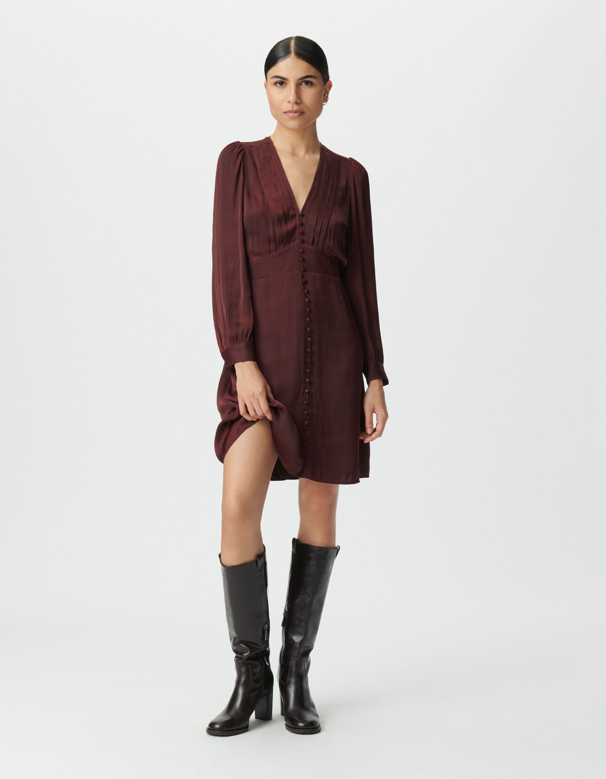 Robe bordeaux boutons recouverts Femme