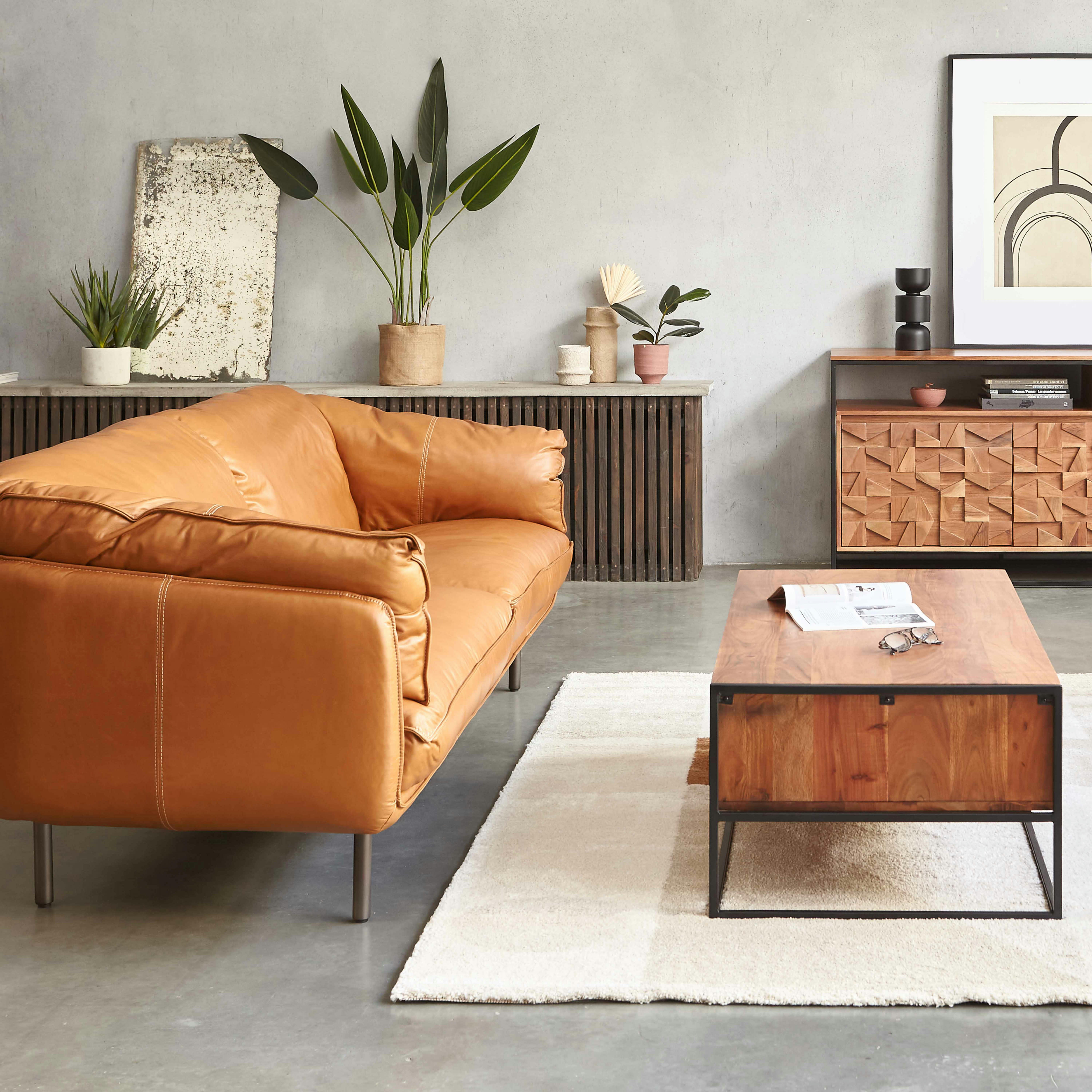 FREYA - Canapé en cuir 3 places camel