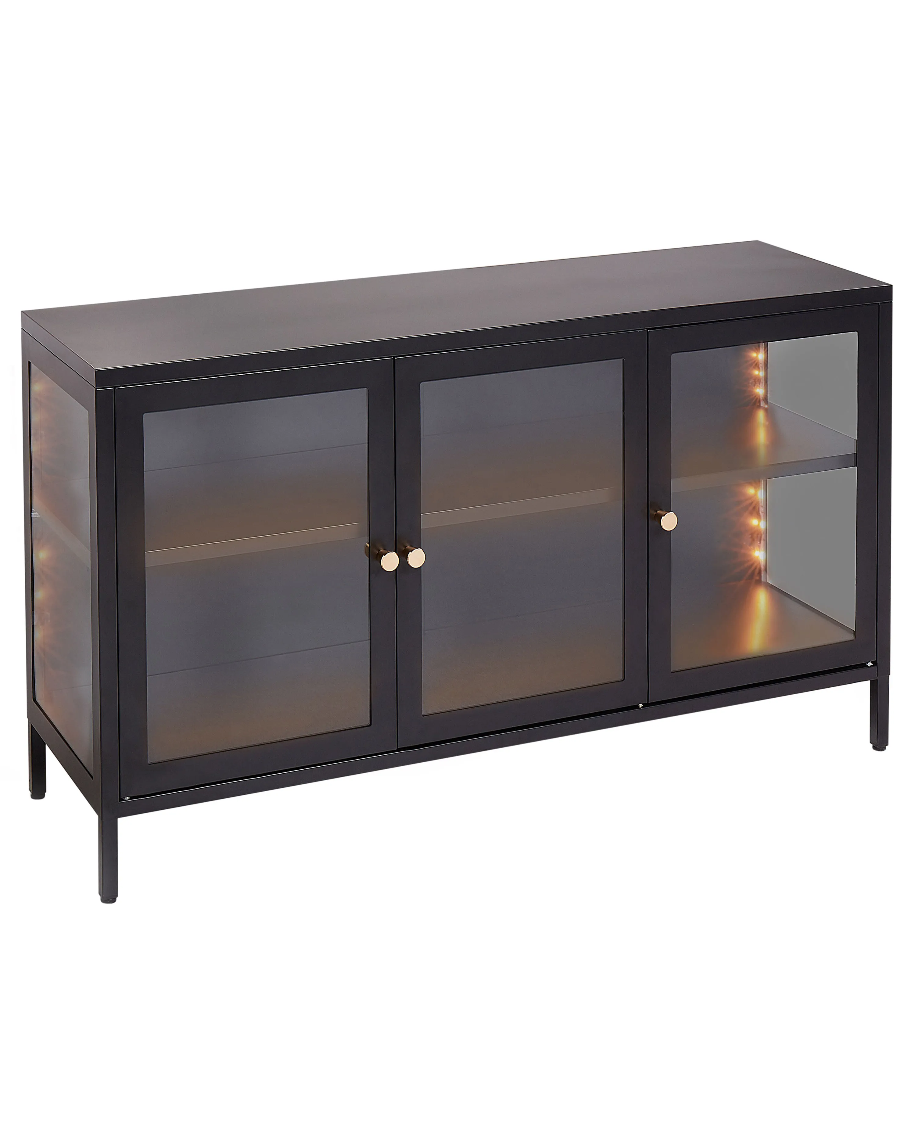 Glass Display Sideboard with LED NEWPORT Metal 115 cm Black