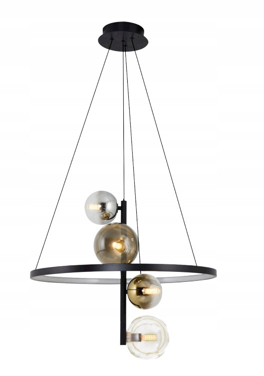 Lampa Sufitowa Wisząca Żyrandol Ring Salon Czarna 4 Kule red