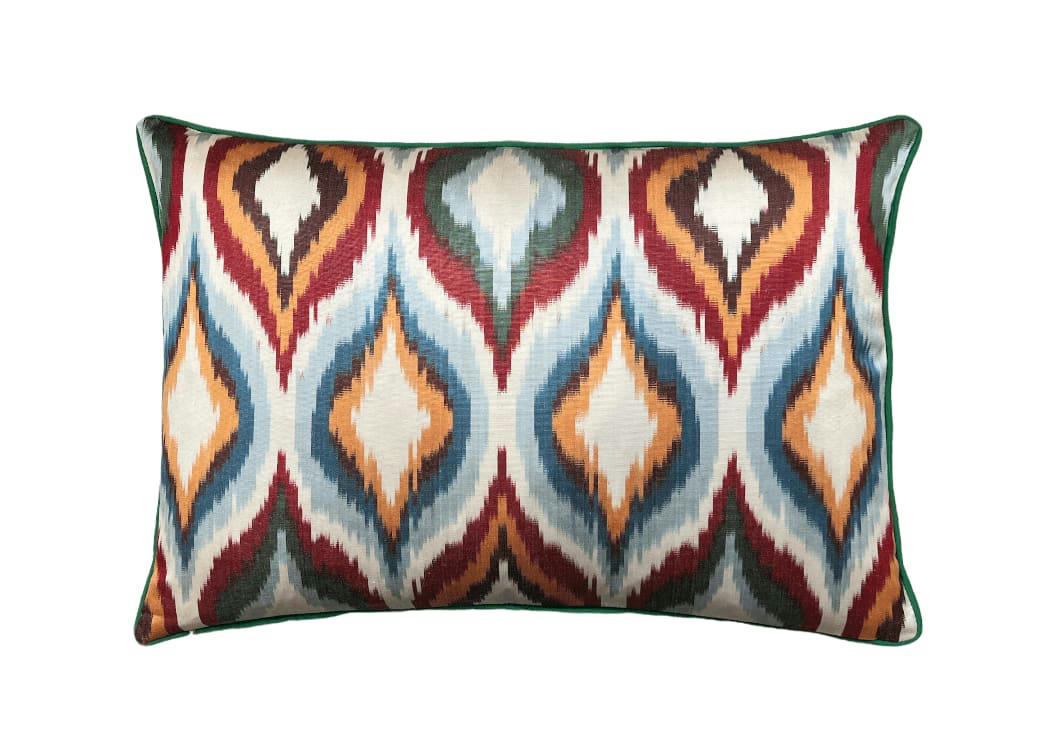 - Housse de coussin double soie ikat brodé  40x60 multicouleur
