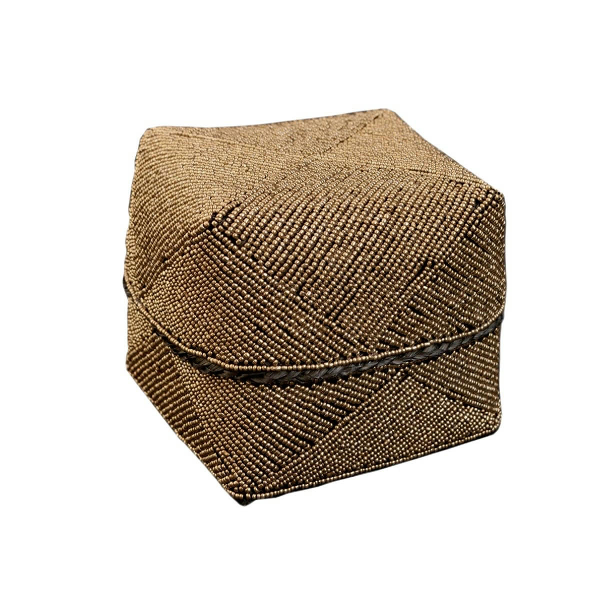 BELLA - Boite en bambou et perles, doré L18 x H15 cm