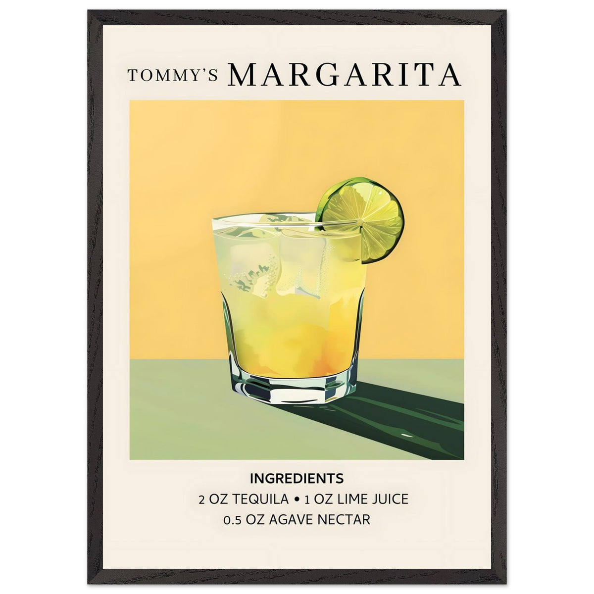 Artfulprints Poster met Lijst Tommy's Margarita cocktail - Ingrediënten  - 50x70 cm - Geel