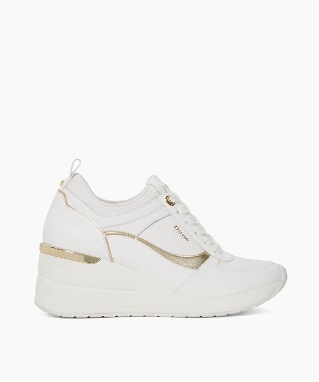 Elarah White - Leather Mix Wedge Trainers