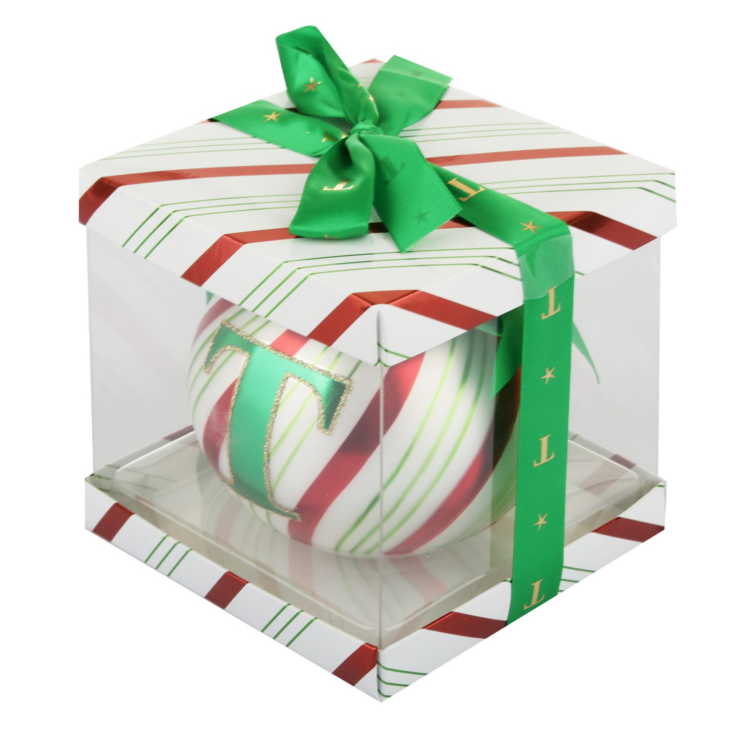 Pallina Natale con lettera T 10 cm Circus verde