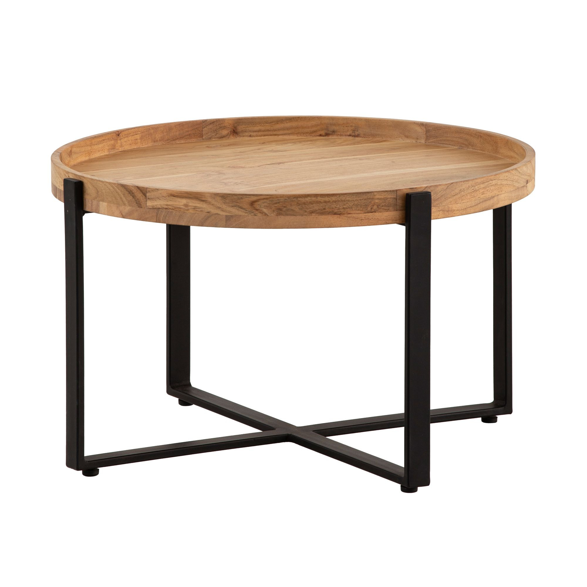 Stolik Kawowy 60x60x36 cm Drewno Akacjowe Metal Jasnobrązowy Okrągły