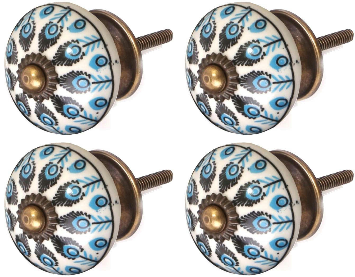 - Bouton de meuble en grès à motif paon modèle 2