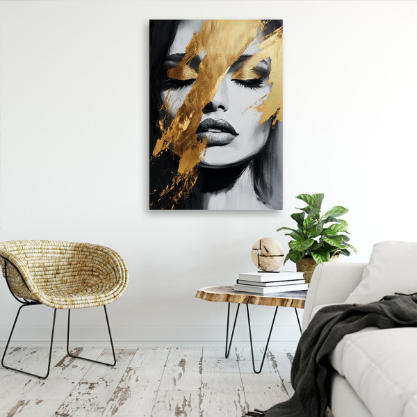 Feeby Obraz na płótnie, Złoty Portret Twarz Kobiety Glamour 40x60