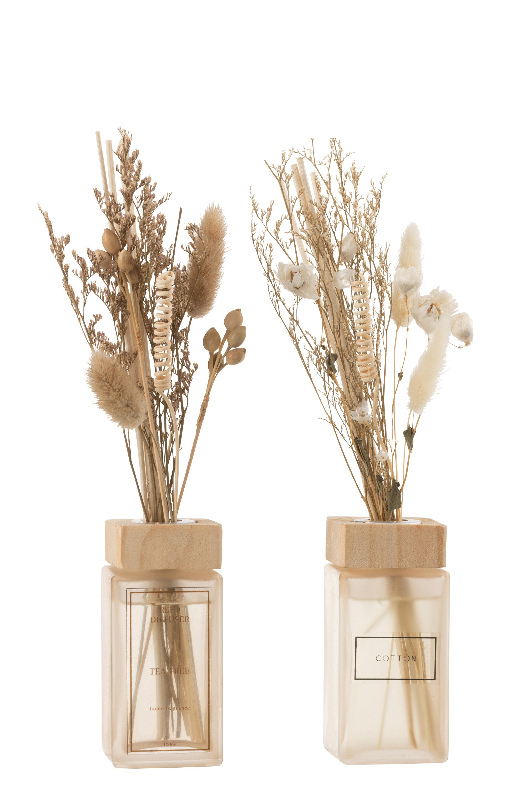J-Line geurolie + bloemen - glas - naturel - 2 stuks