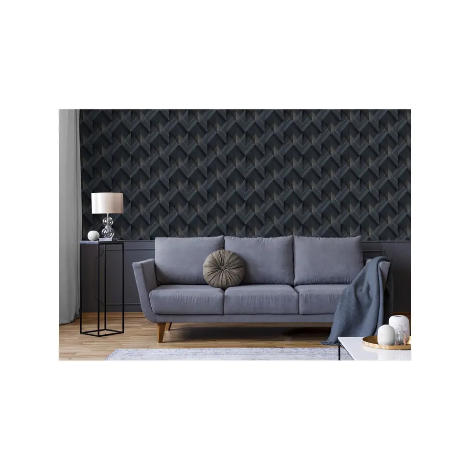 Dutch Wallcoverings - Galactik dessin donkerblauw/goud - 0,53x10,05m