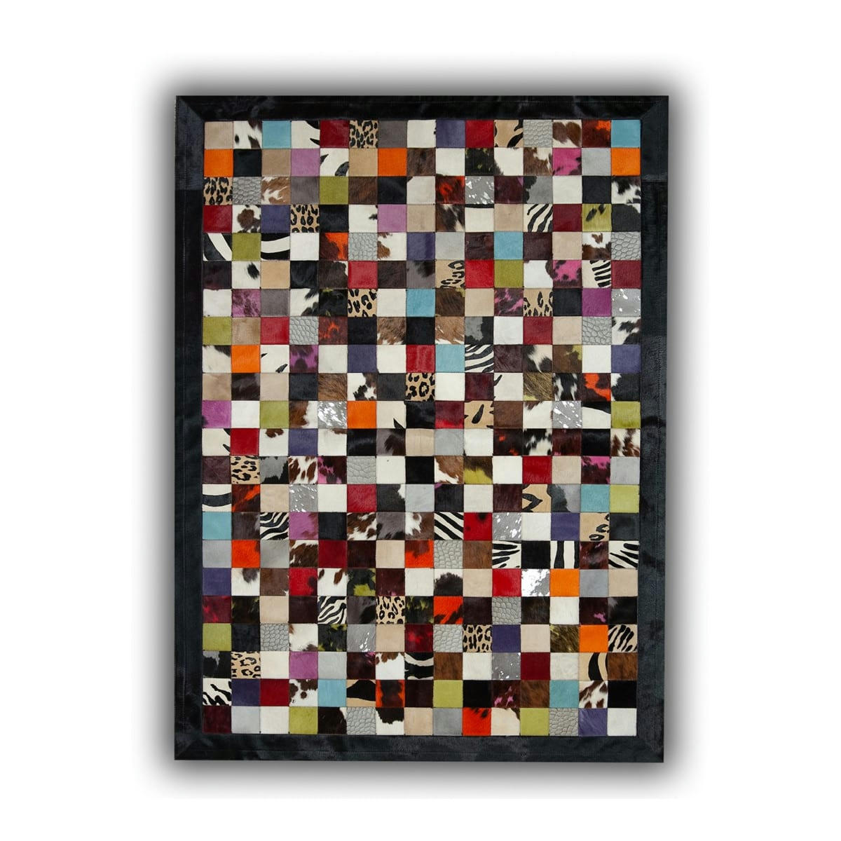 IBIZA - Tapis ethnique patchwork en peau de vache multicolore 140x200