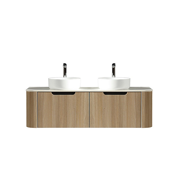 Meuble 140 cm chêne clair Aquagiro double vasque à poser blanc mat
