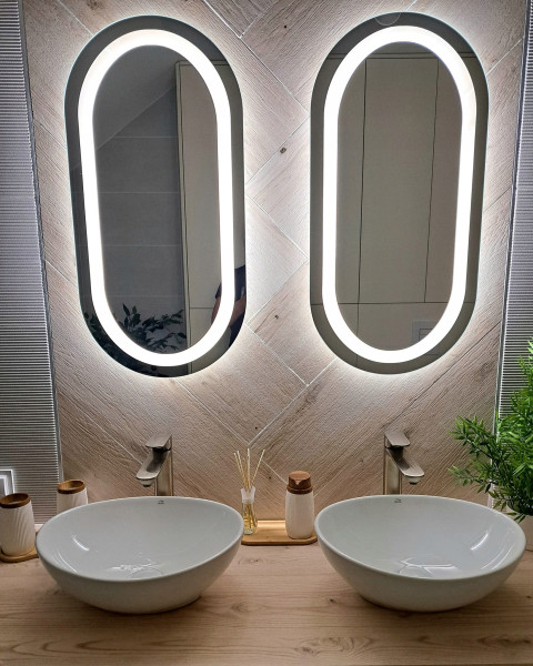 Lustro owalne led 40x80 łazienkowe owal podświetlane piaskowane 120 diod/m