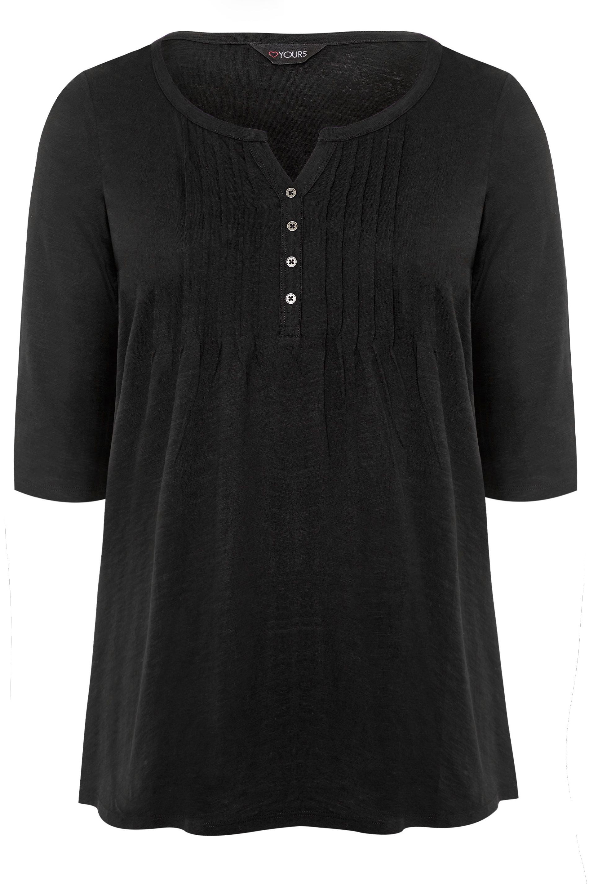Yours Pintuck Henley Cotton Top