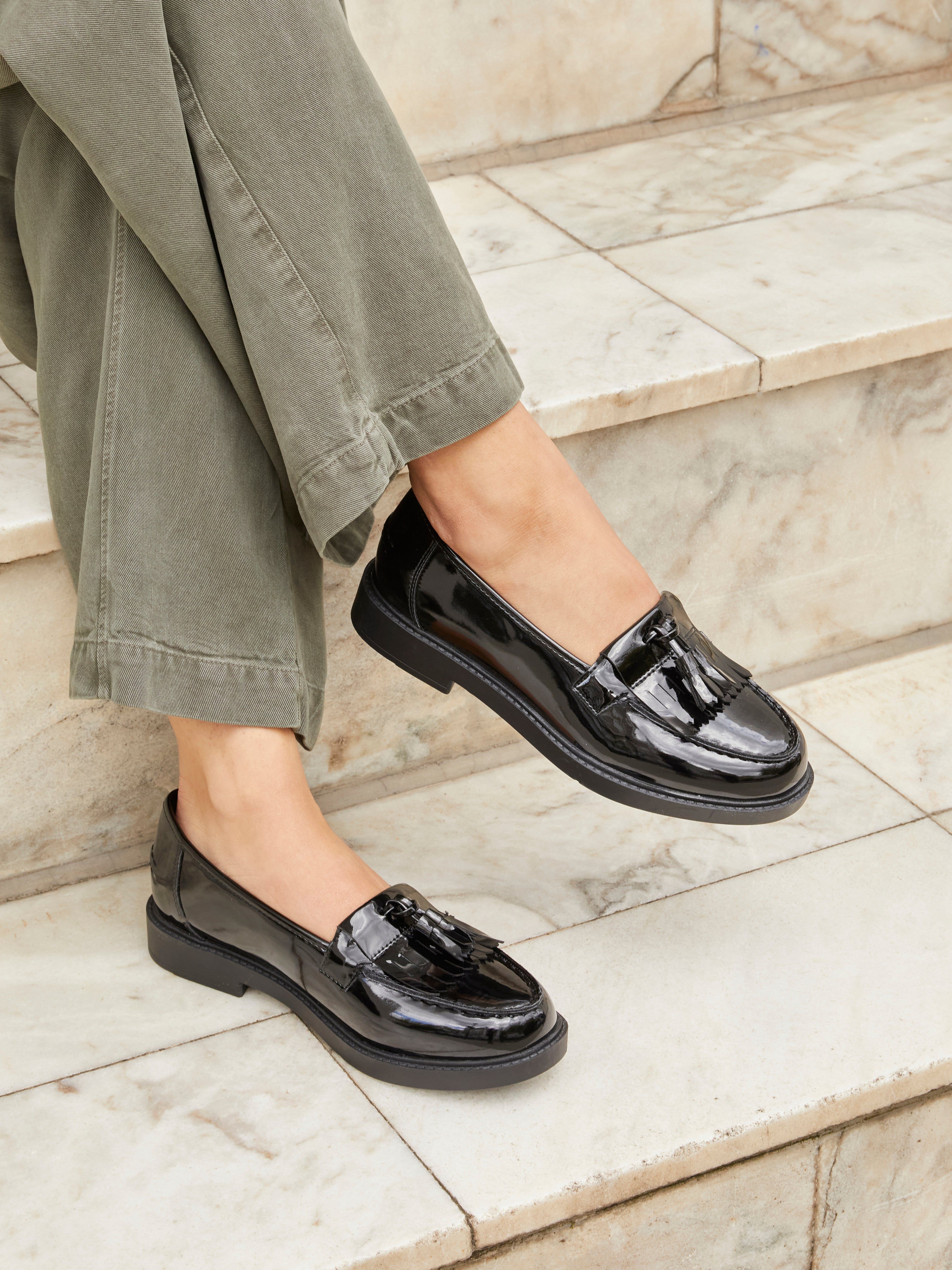 Linzi Kassidy Wide Fit Black Patent Loafer