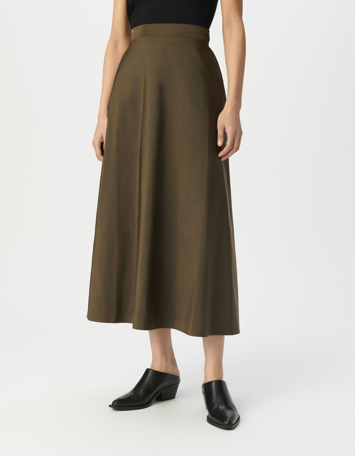 Jupe longue kaki en taffetas Femme