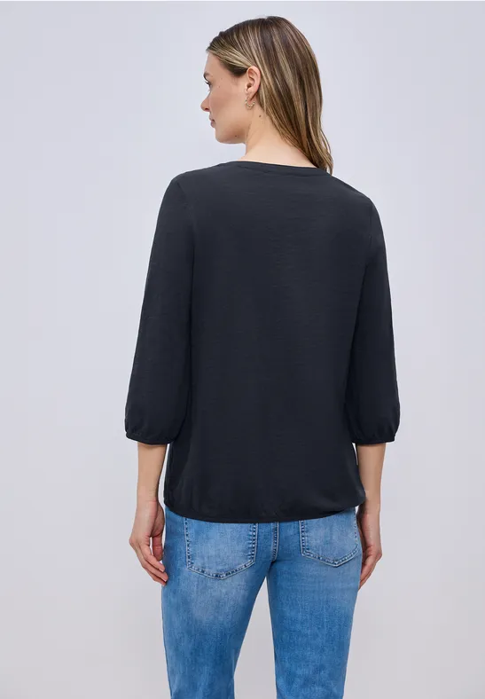 3/4-Arm Shirt mit Split Neck und Knöpfen