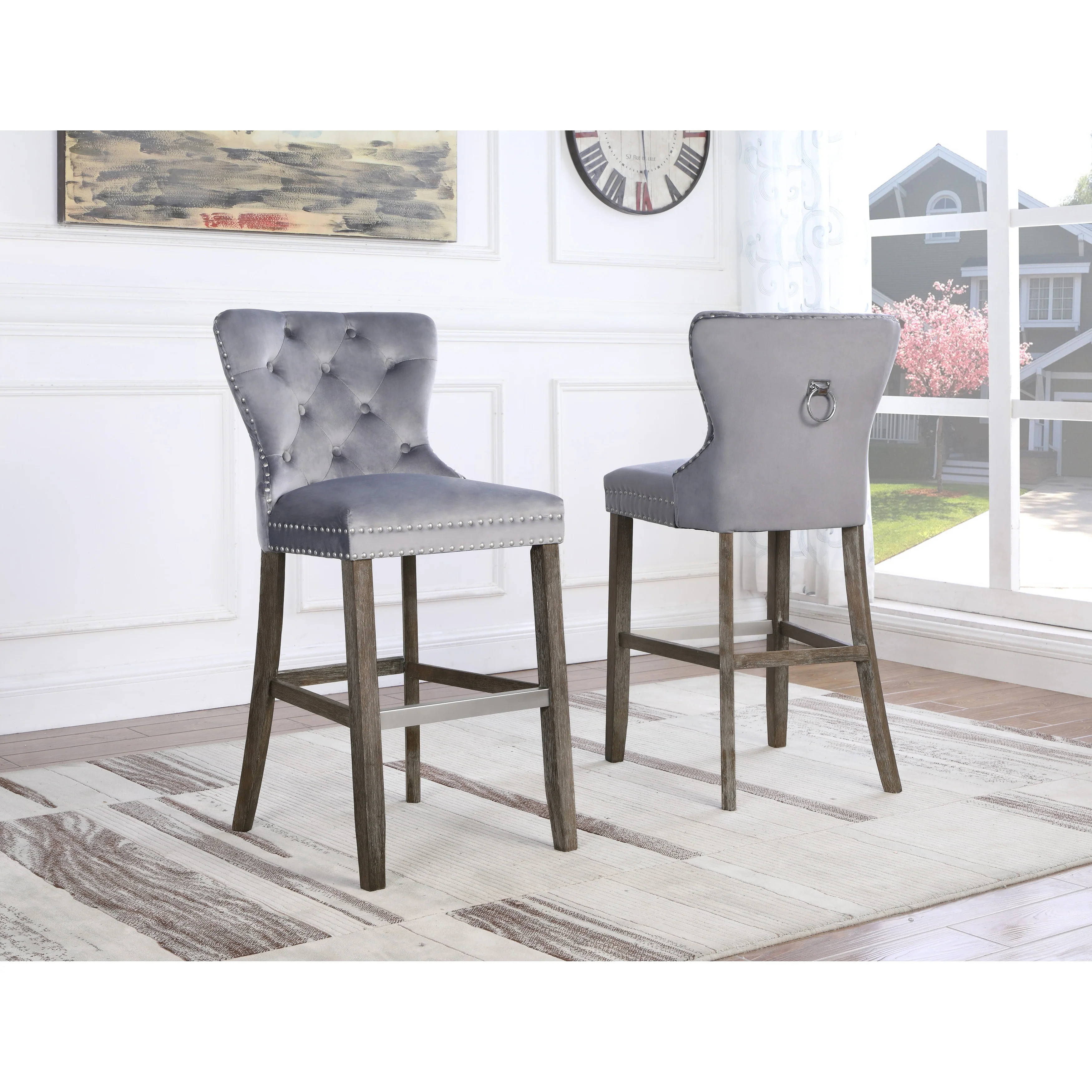 Best Quality Furniture Tufted Velvet/Faux Leather Barstools - N/A