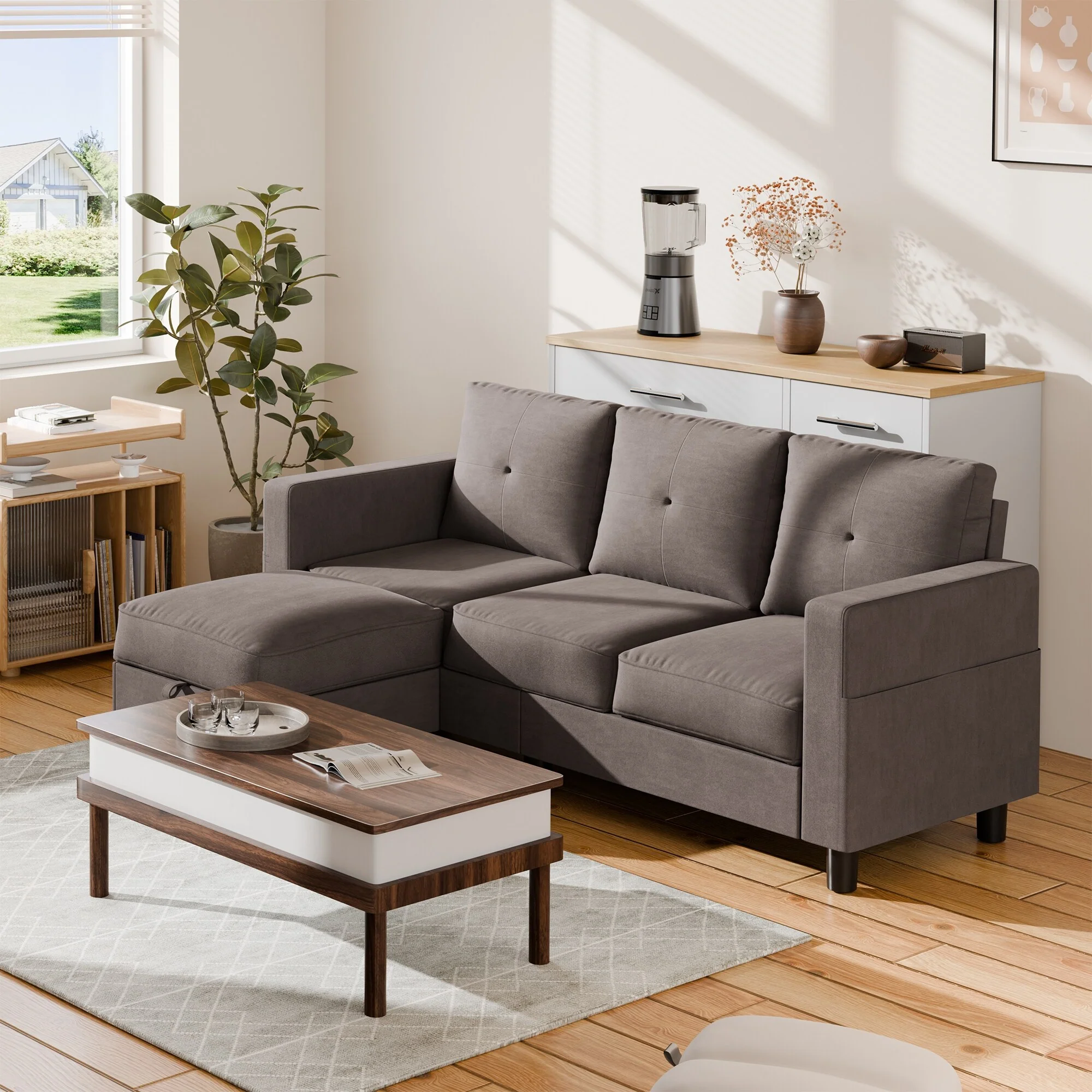 Futzca Modern L-shaped Convertible Sectional Sofa w/ Reversible Chaise