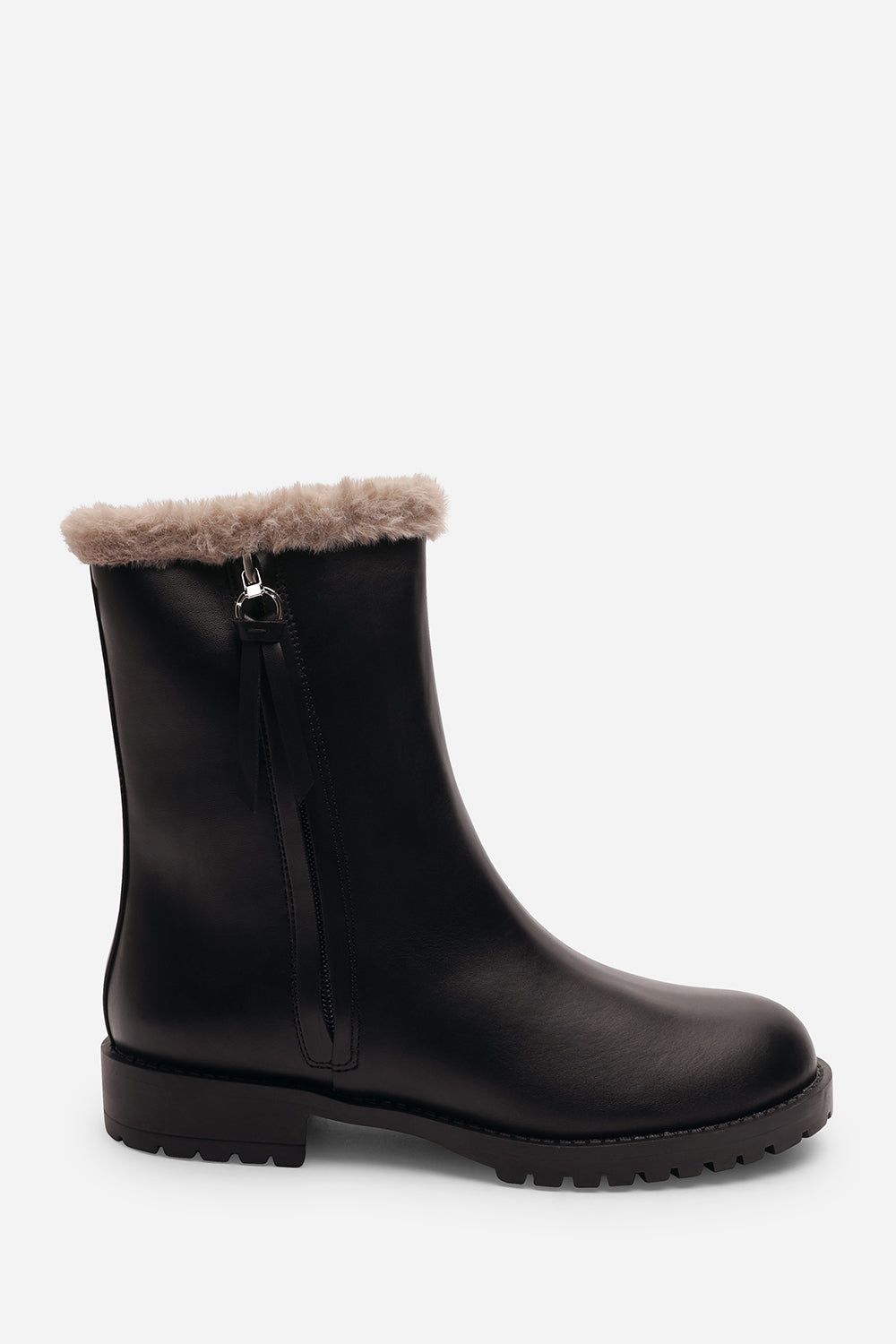 Where's That From Virena' Mid Calf Low Heel Boots with Faux Fur Trim and Side Zip