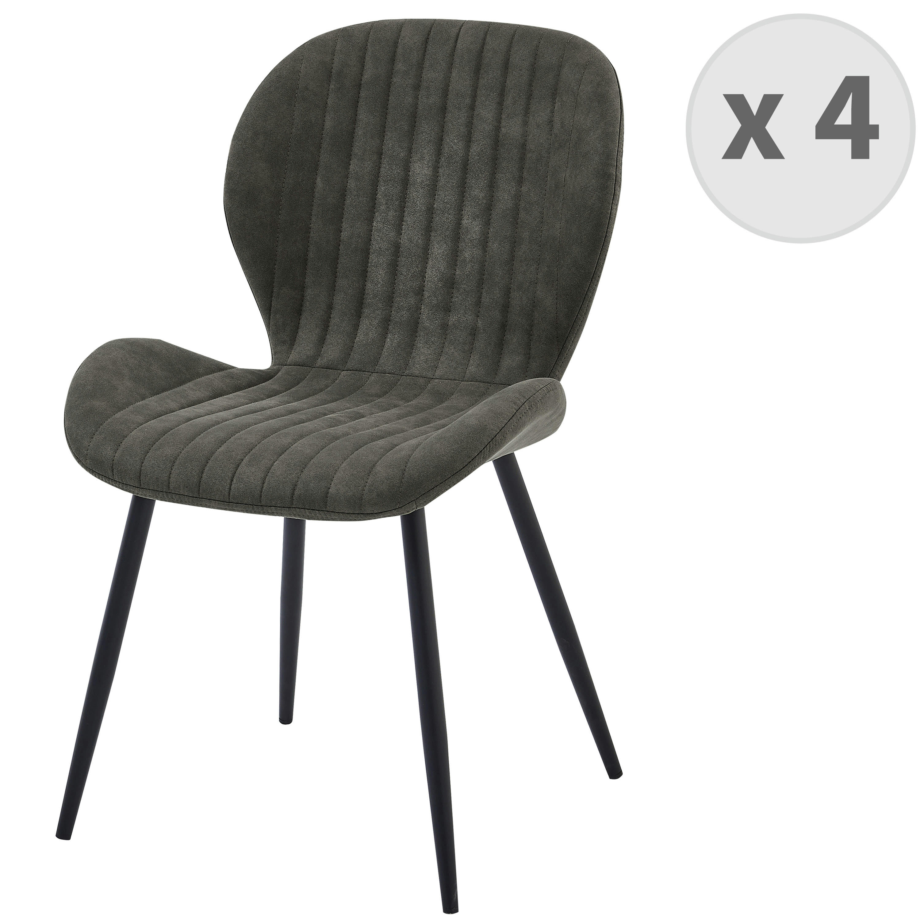 JANE - Chaise vintage en microfibre Ebène et métal noir (x4)