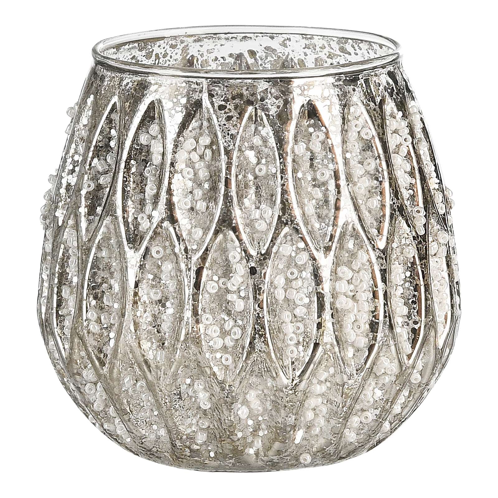 Teelichthalter Perlen Silber, ⌀ 9 cm, H 85 mm