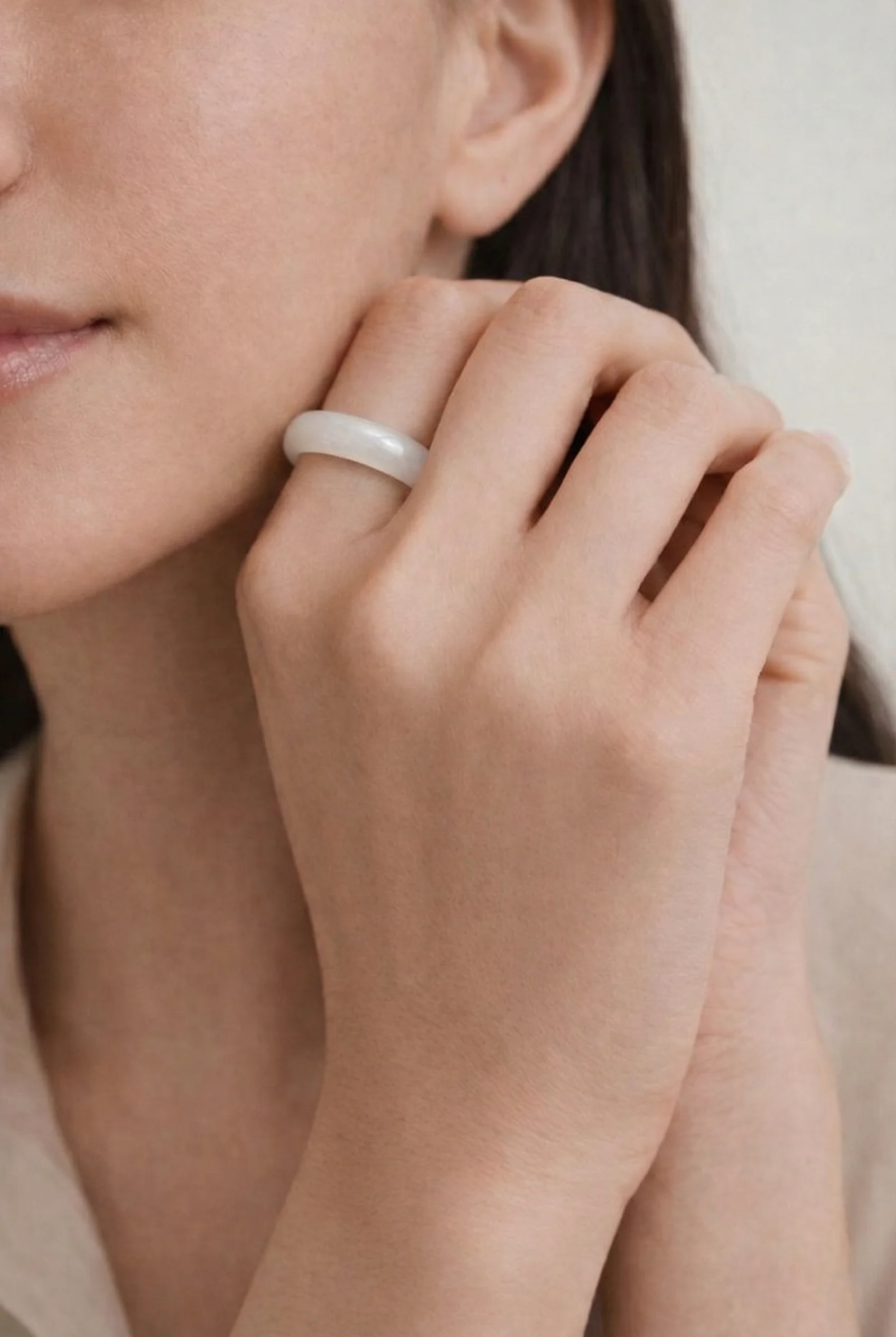 Chess — Light/Dark Cyan Jade Ring in Off White