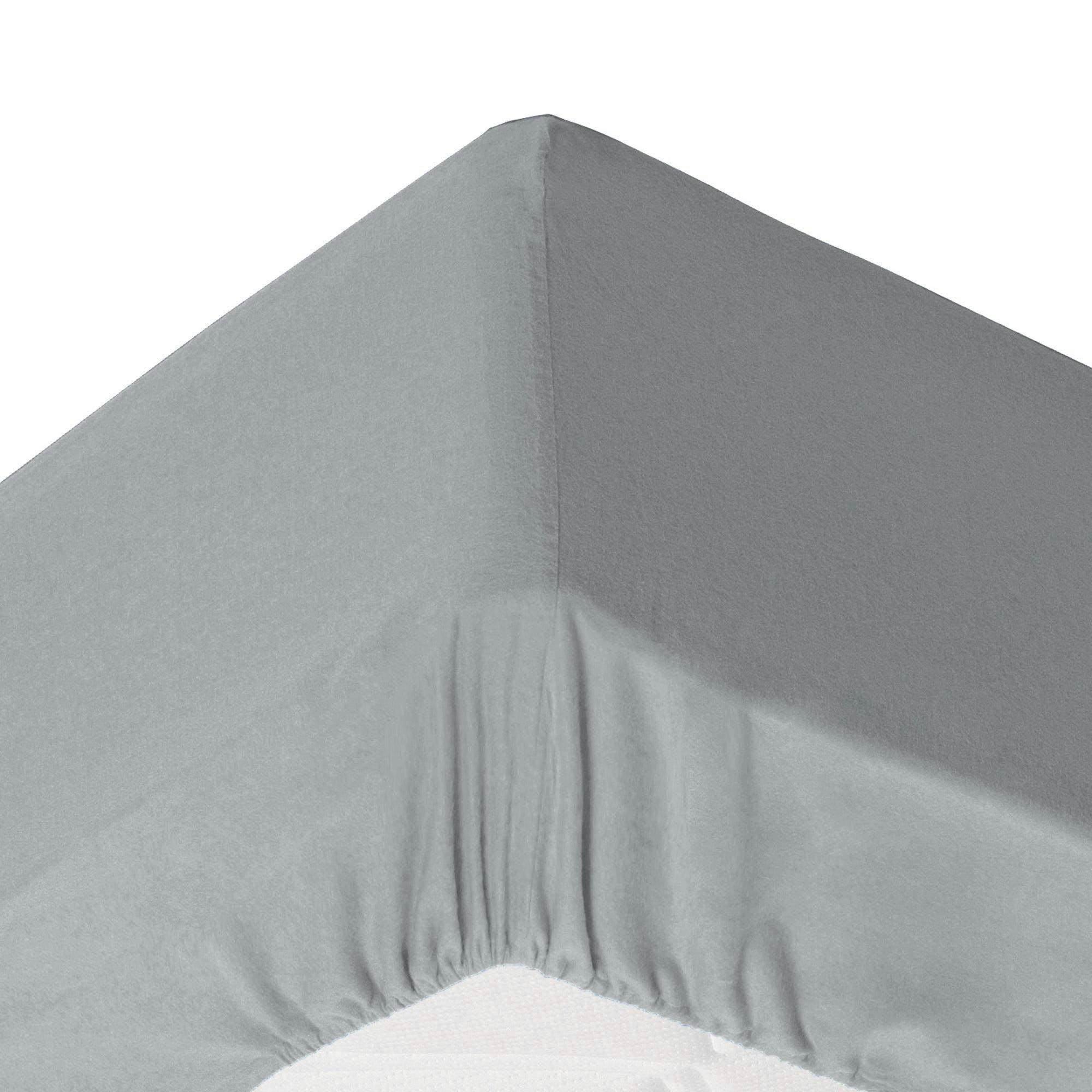 FLANELLE - Drap-housse grand bonnet 180x200x32 gris galet en coton