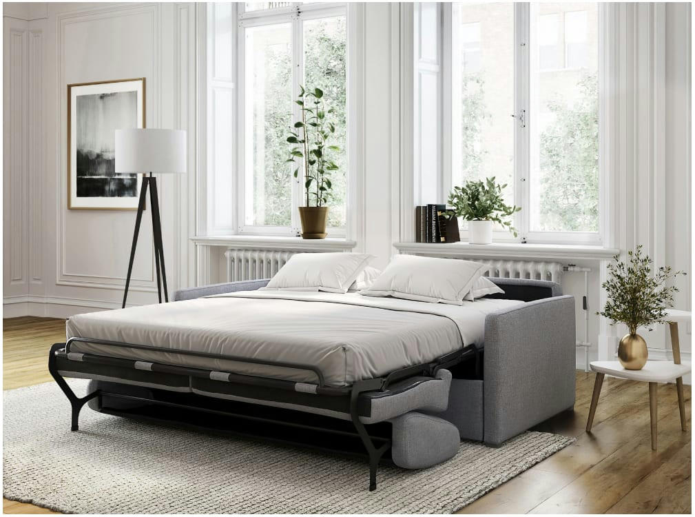 AGATHE - Canapé convertible express 3 places en tissu gris clair - 140x190cm