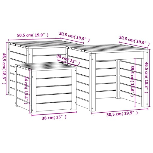 NNEVL 3 Piece Garden Box Set White Solid Wood Pine