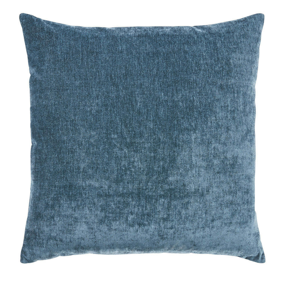 - Coussin en velours de polyester recyclé effet vieilli bleu canard 60x60