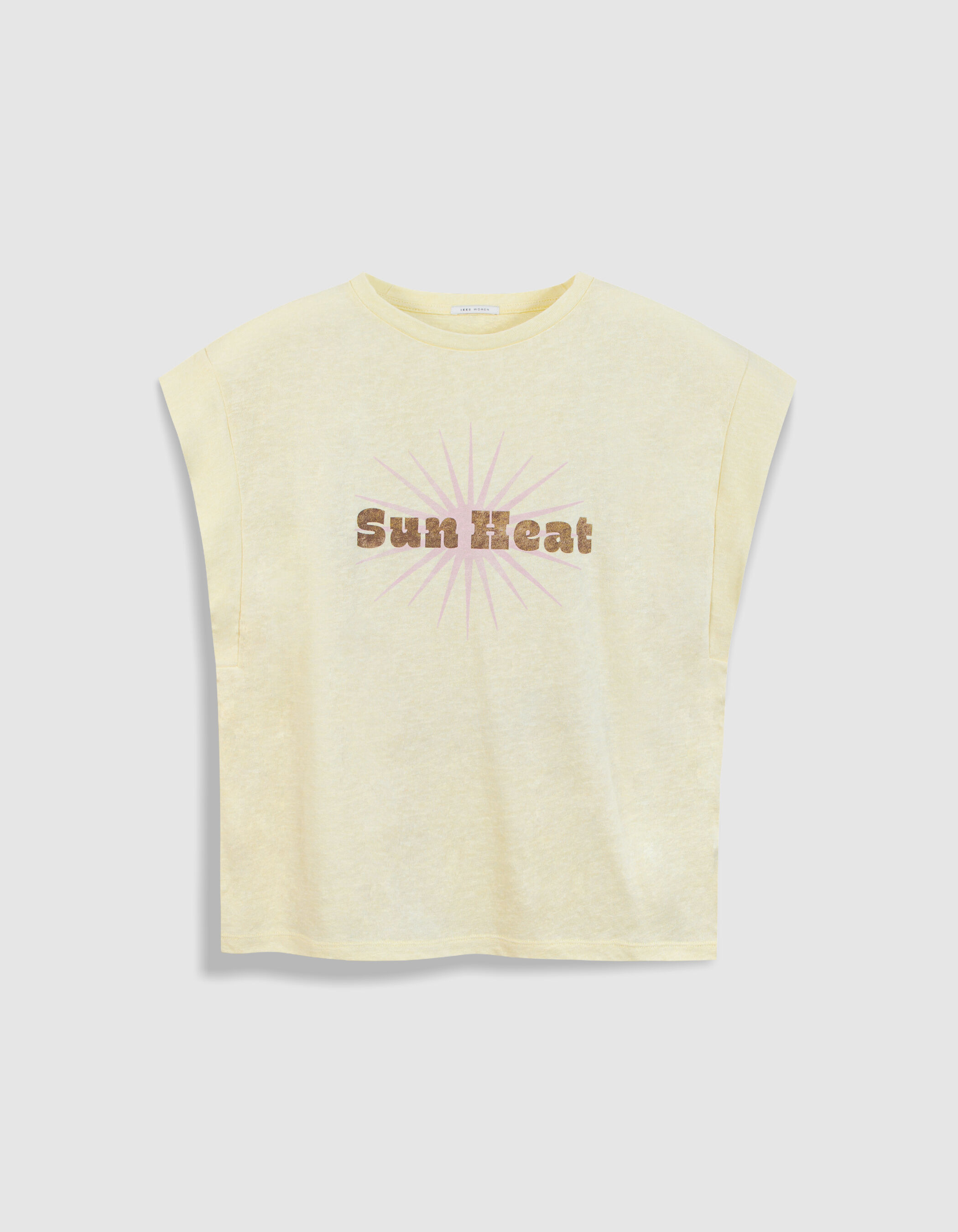 Tee-shirt manches courtes jaune message et soleil Femme