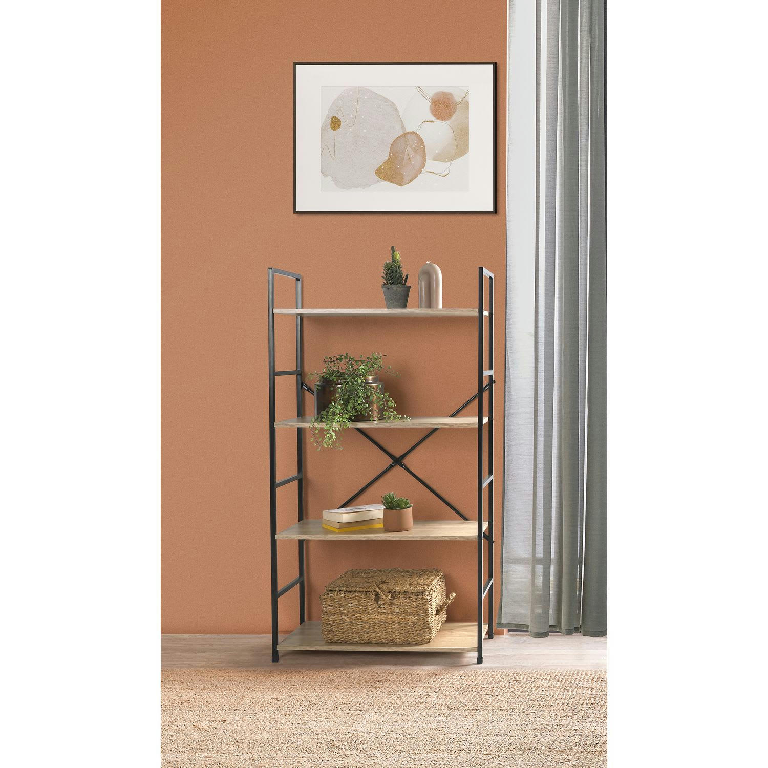 COLORADO - Etagère droite large 4 niveaux en métal et mdf beige