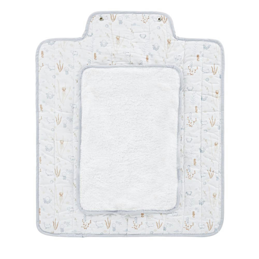 - Matelas à langer bébé de voyage imprimé blanc, gris et corail