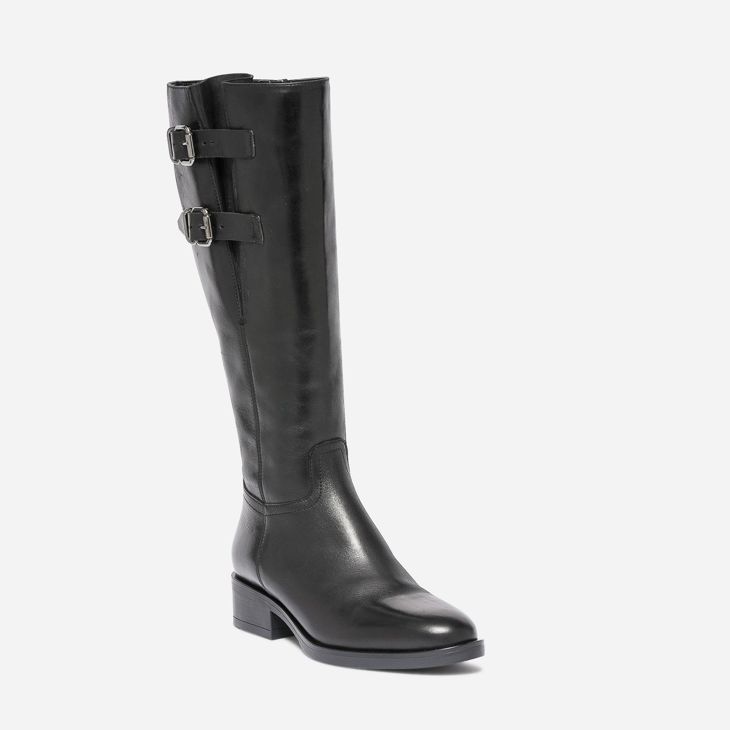 Botte noire en cuir à double boucle
