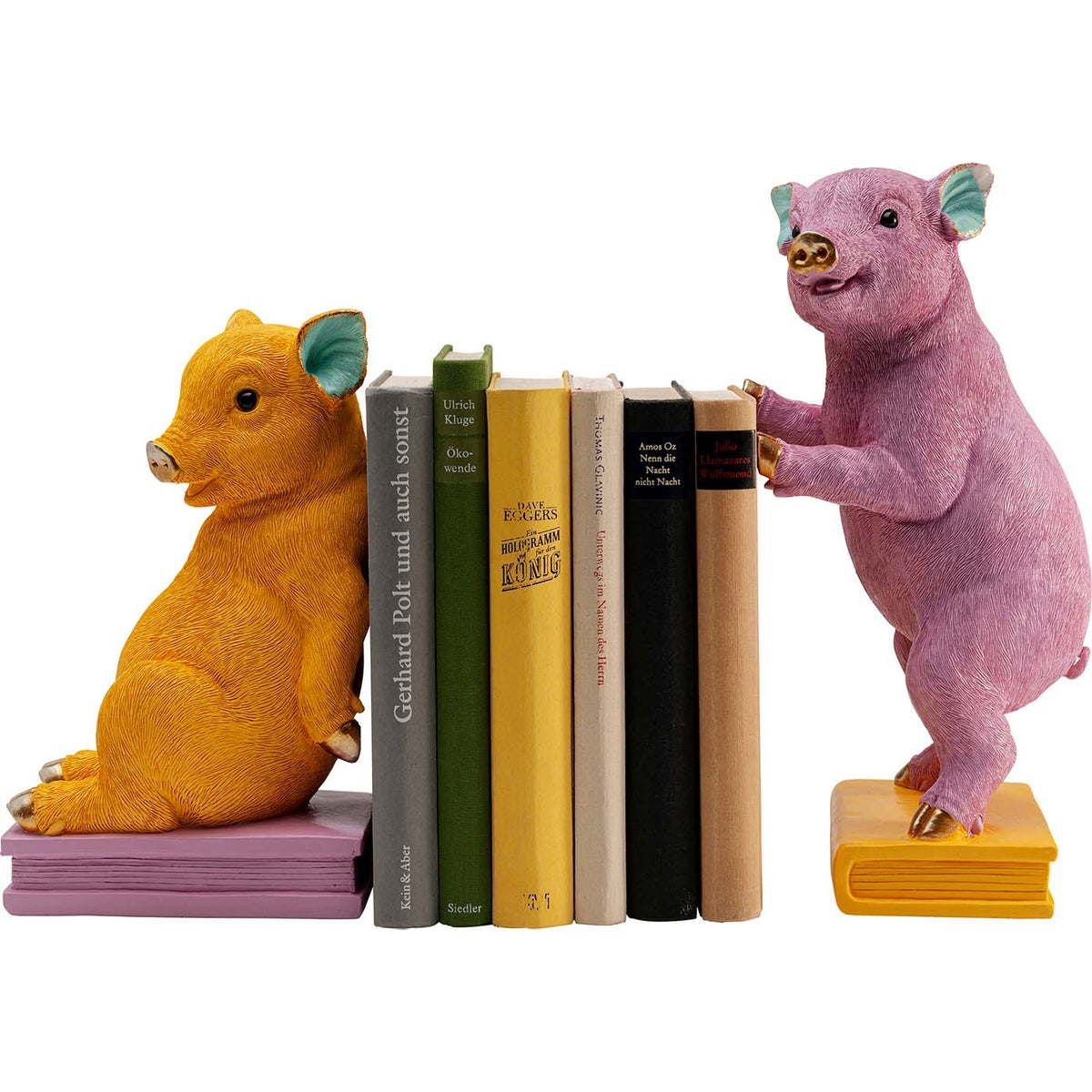 Kare Design Boekensteun geel en paars varkens (2/Set)