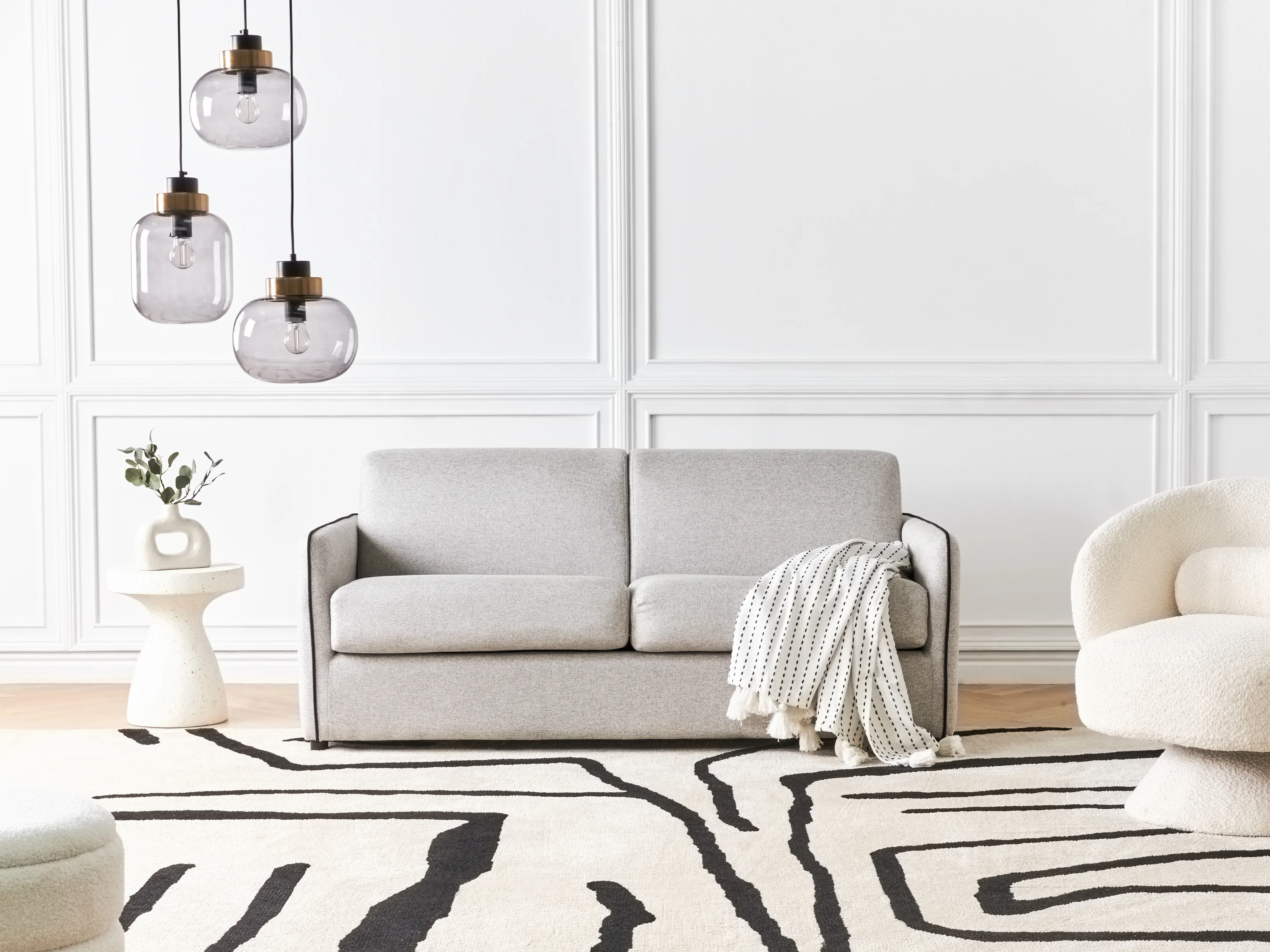 Sofa Bed 2 Seater ISHOJ Fabric Light Grey