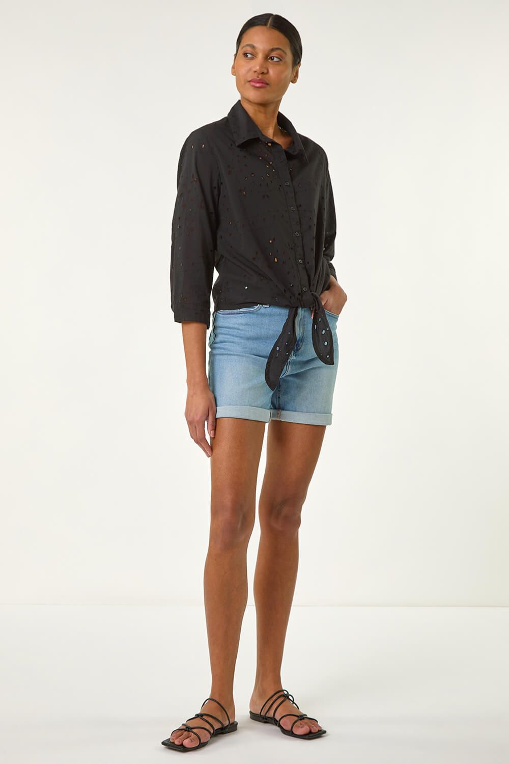 Roman Broderie Tie Front Shirt