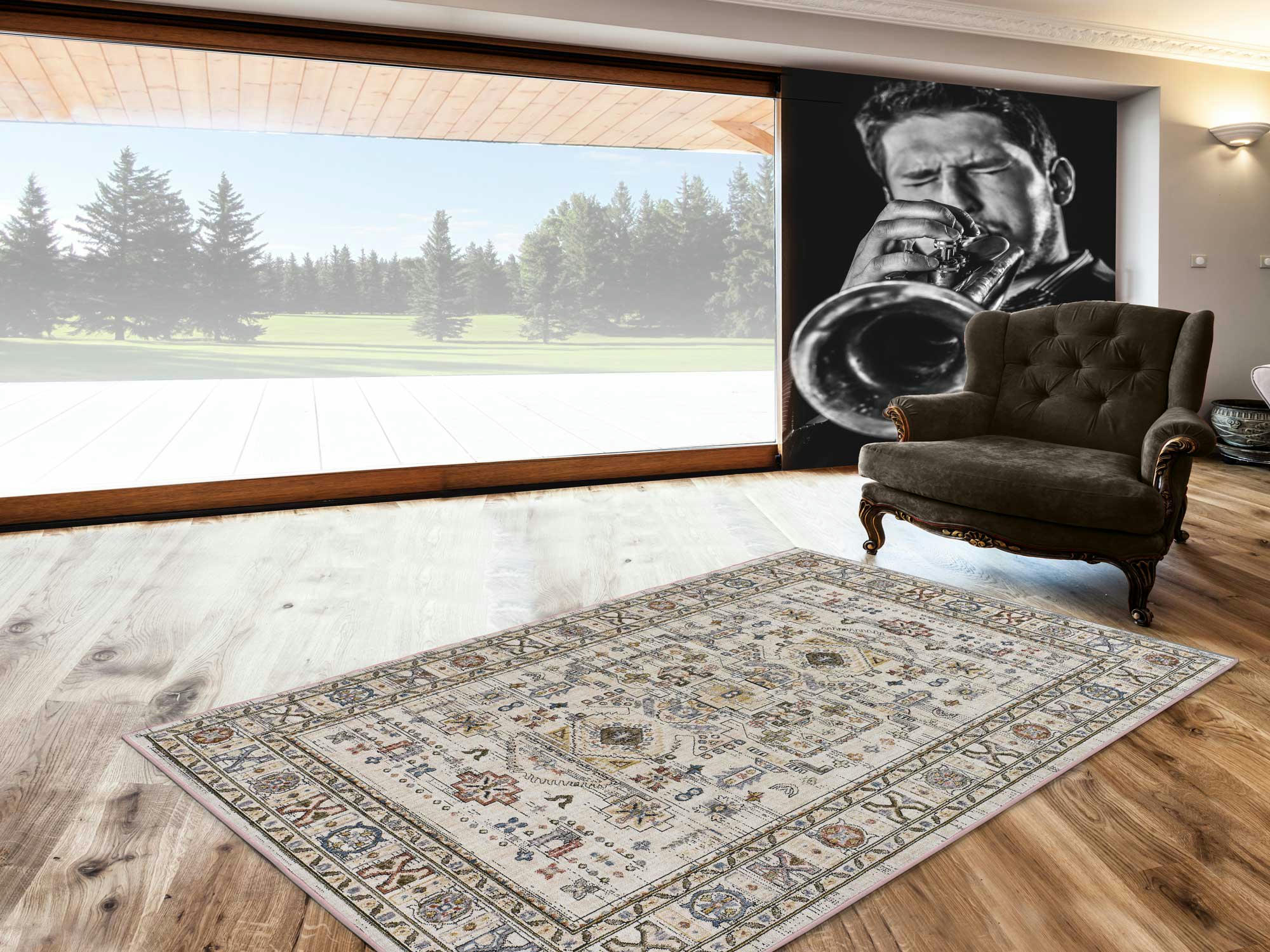 TRUVA - Tapis de style vintage beige, 136X200 cm